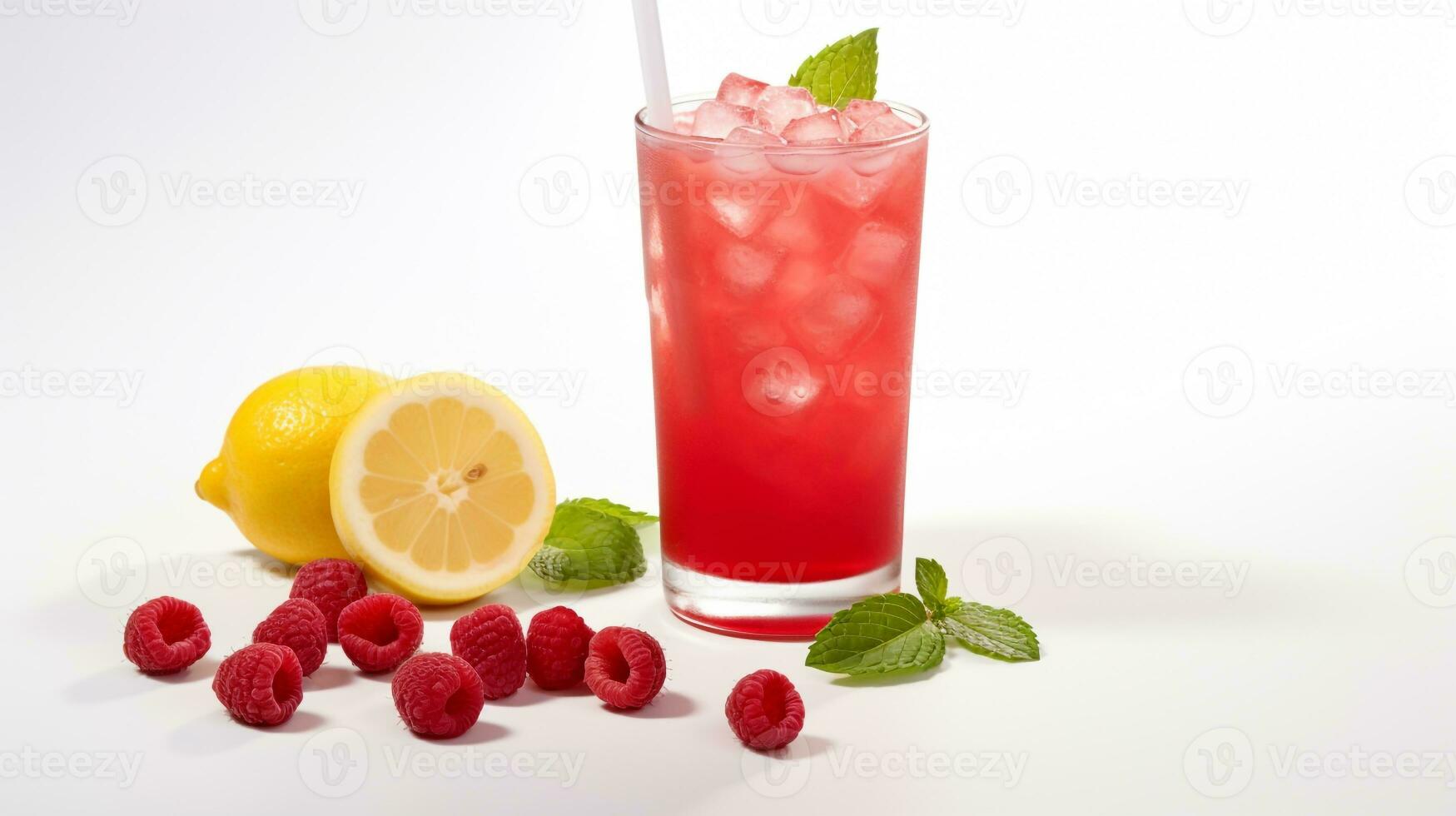 Photo of a Raspberry Lemonade isolated on flat white background. Generative AI