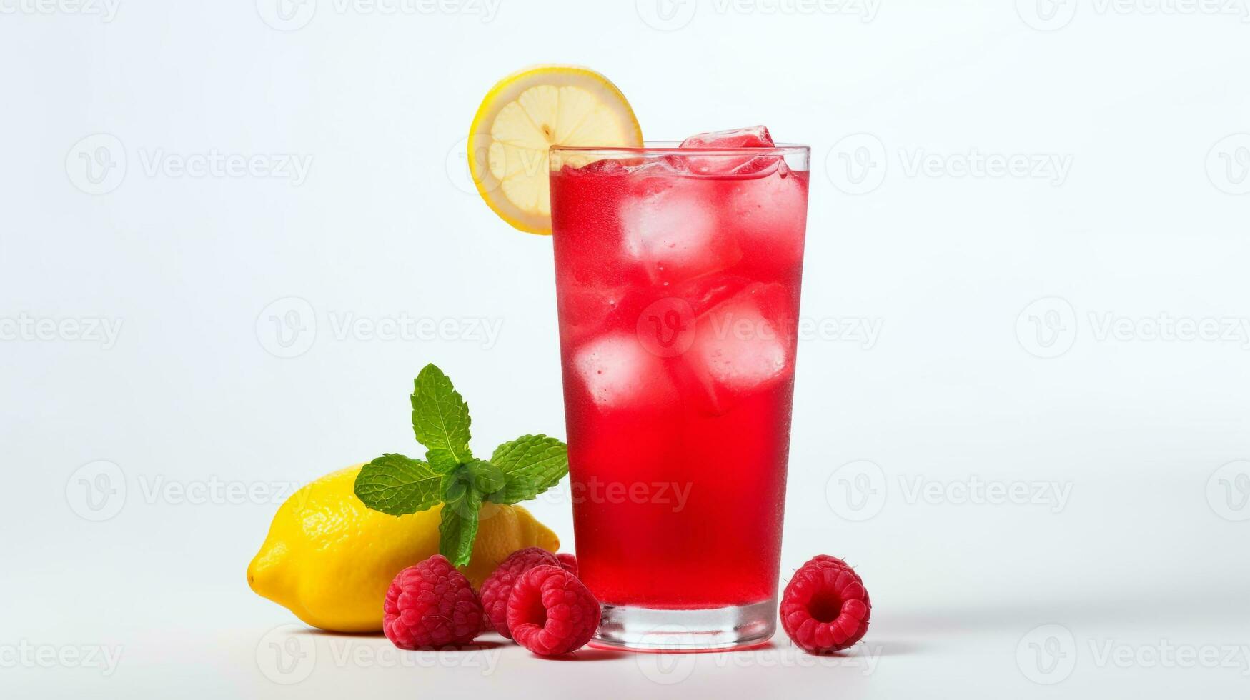 Photo of a Raspberry Lemonade isolated on flat white background. Generative AI