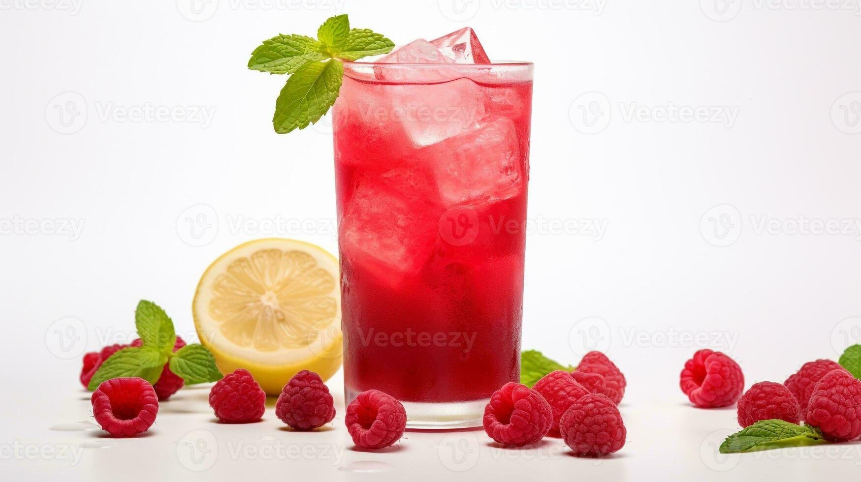 Photo of a Raspberry Lemonade isolated on flat white background. Generative AI