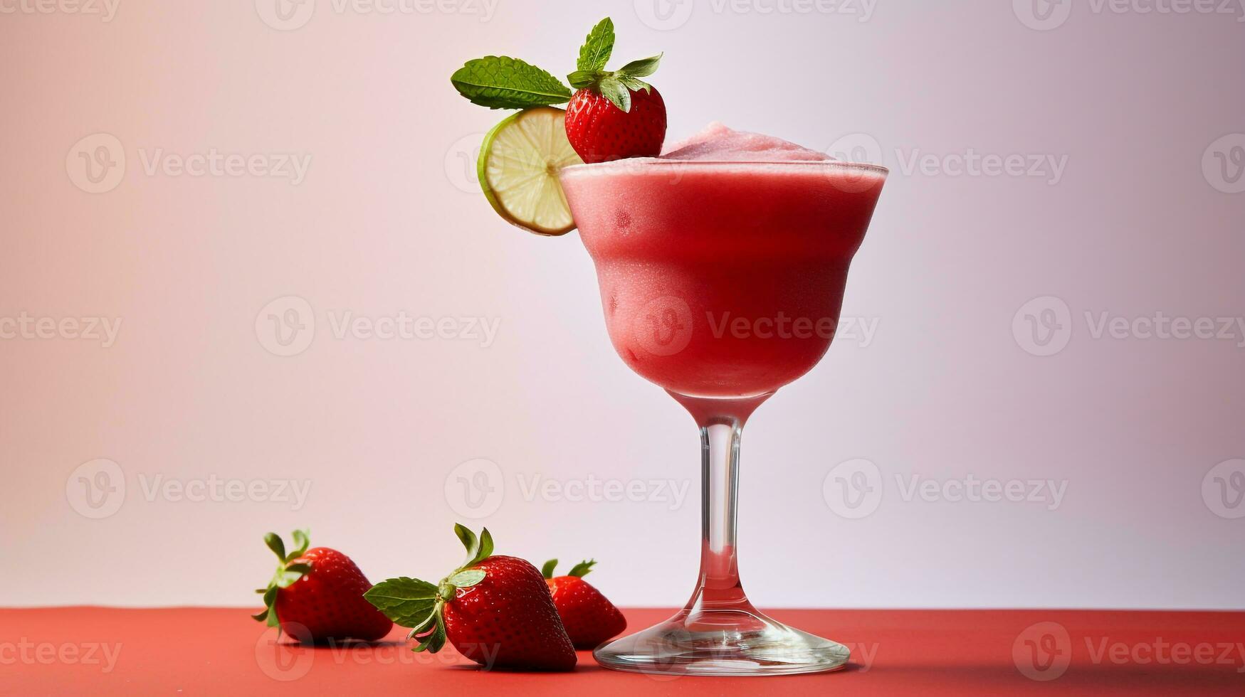 Photo of a Strawberry Daiquiri isolated on flat white background. Generative AI