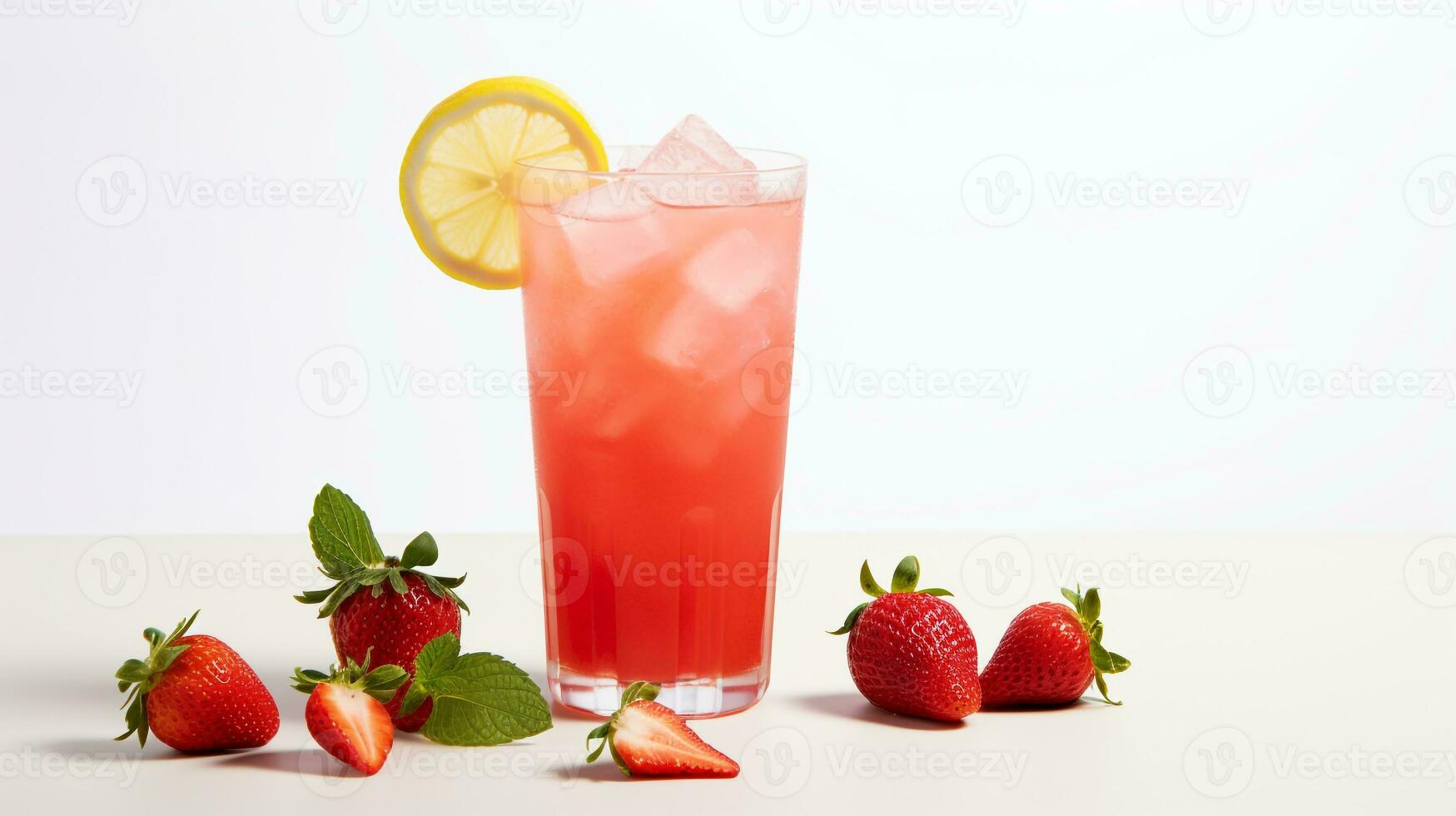 Photo of a Strawberry Lemonade isolated on flat white background. Generative AI