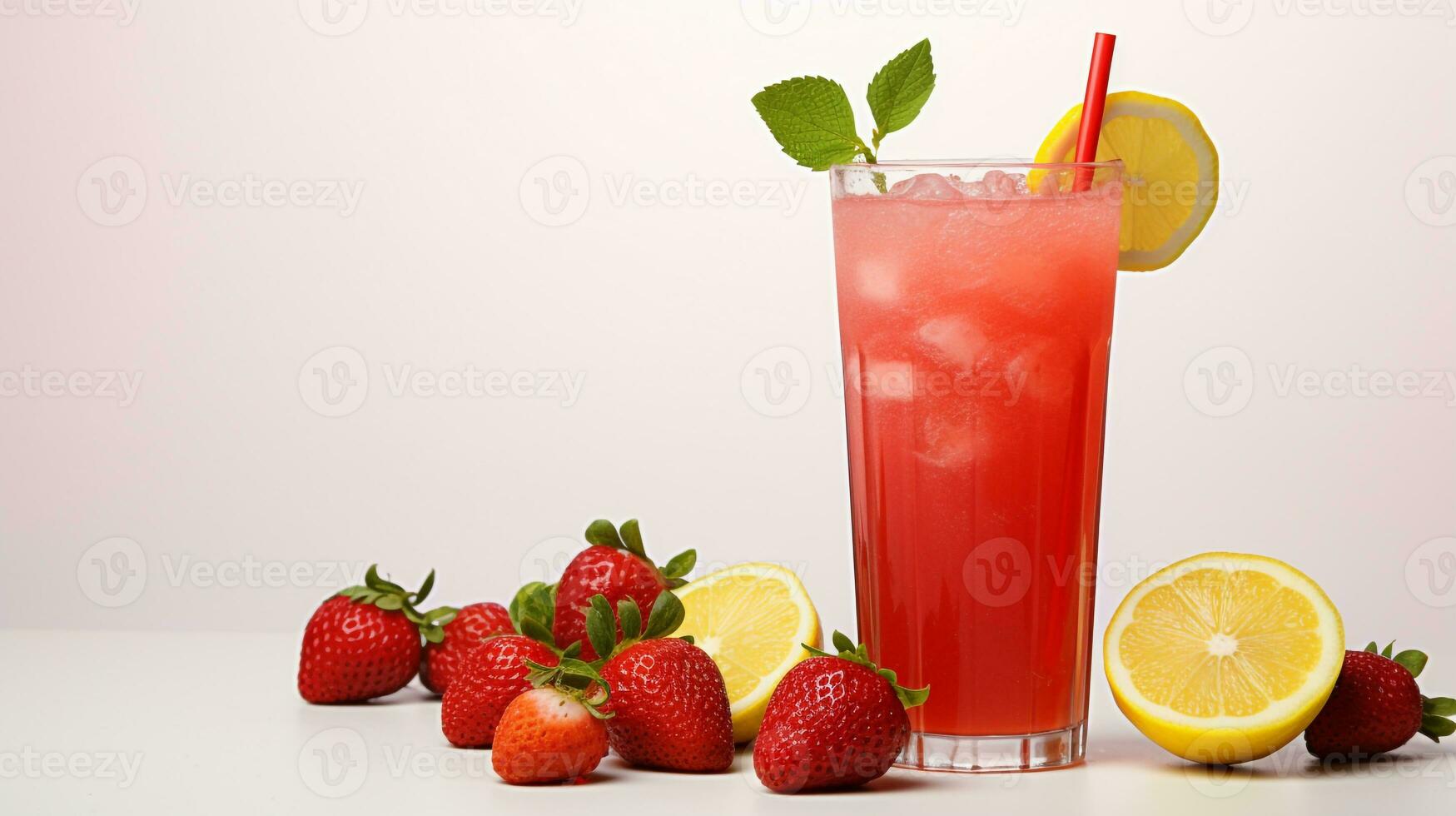 Photo of a Strawberry Lemonade isolated on flat white background. Generative AI