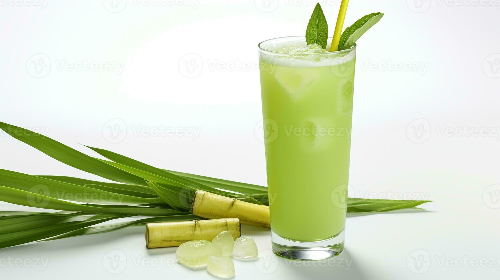 Photo of a Sugarcane Juice isolated on flat white background. Generative AI