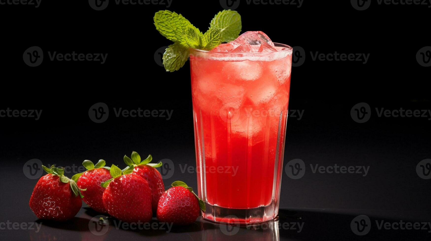 Photo of a Strawberry Lemonade isolated on flat black background. Generative AI