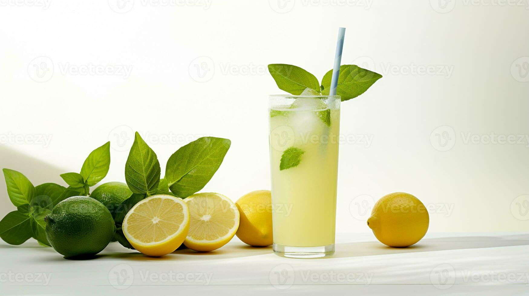 Photo of a Yuzu Citrus drink isolated on flat white background. Generative AI