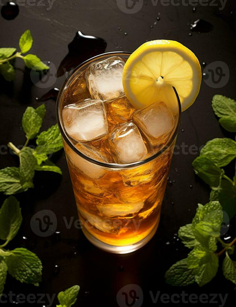 Photo of some Arnold Palmer drink elegantly plated on a table. Generative AI