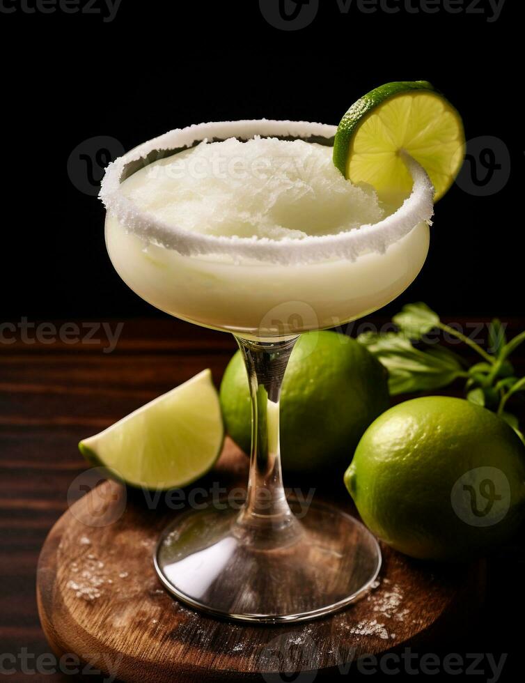 Photo of some Frozen Margarita drink elegantly plated on a table. Generative AI