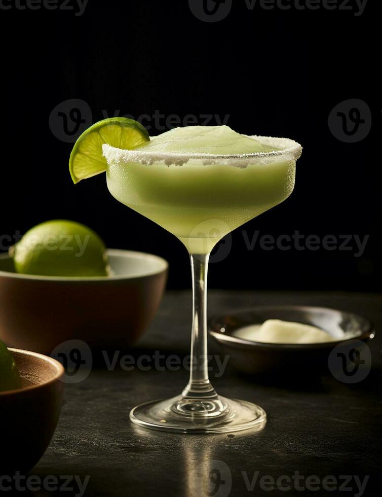 Photo of some Frozen Margarita drink elegantly plated on a table. Generative AI