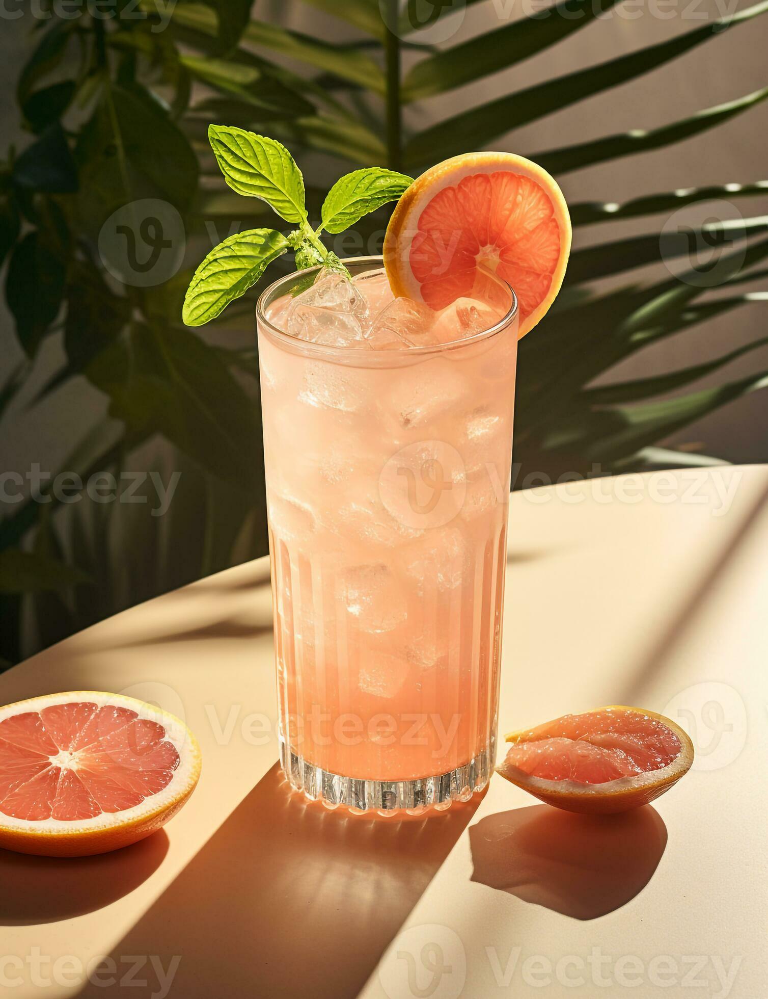 Photo of some Grapefruit Spritzer drink elegantly plated on a table