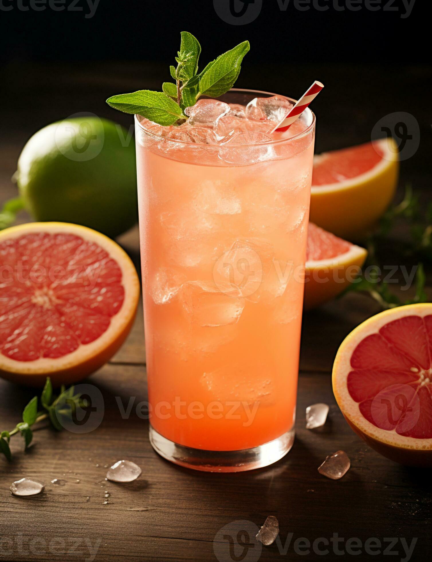 Photo of some Grapefruit Spritzer drink elegantly plated on a table