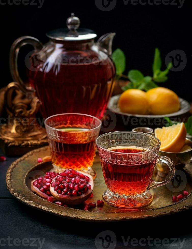 Photo of some Iranian Doogh drink elegantly plated on a table. Generative AI