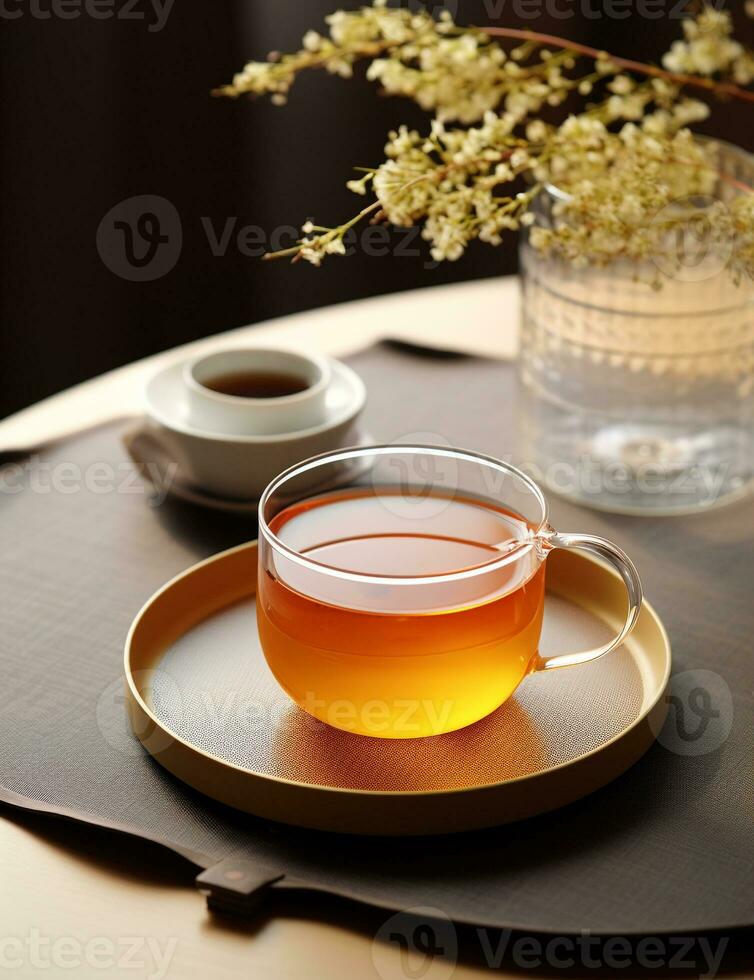Photo of some Korean Barley Tea drink elegantly plated on a table. Generative AI