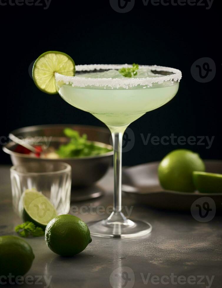 Photo of some Margarita drink elegantly plated on a table. Generative AI