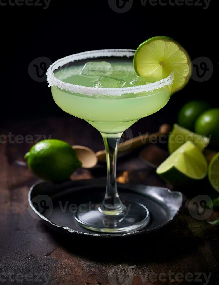 Photo of some Margarita drink elegantly plated on a table. Generative AI