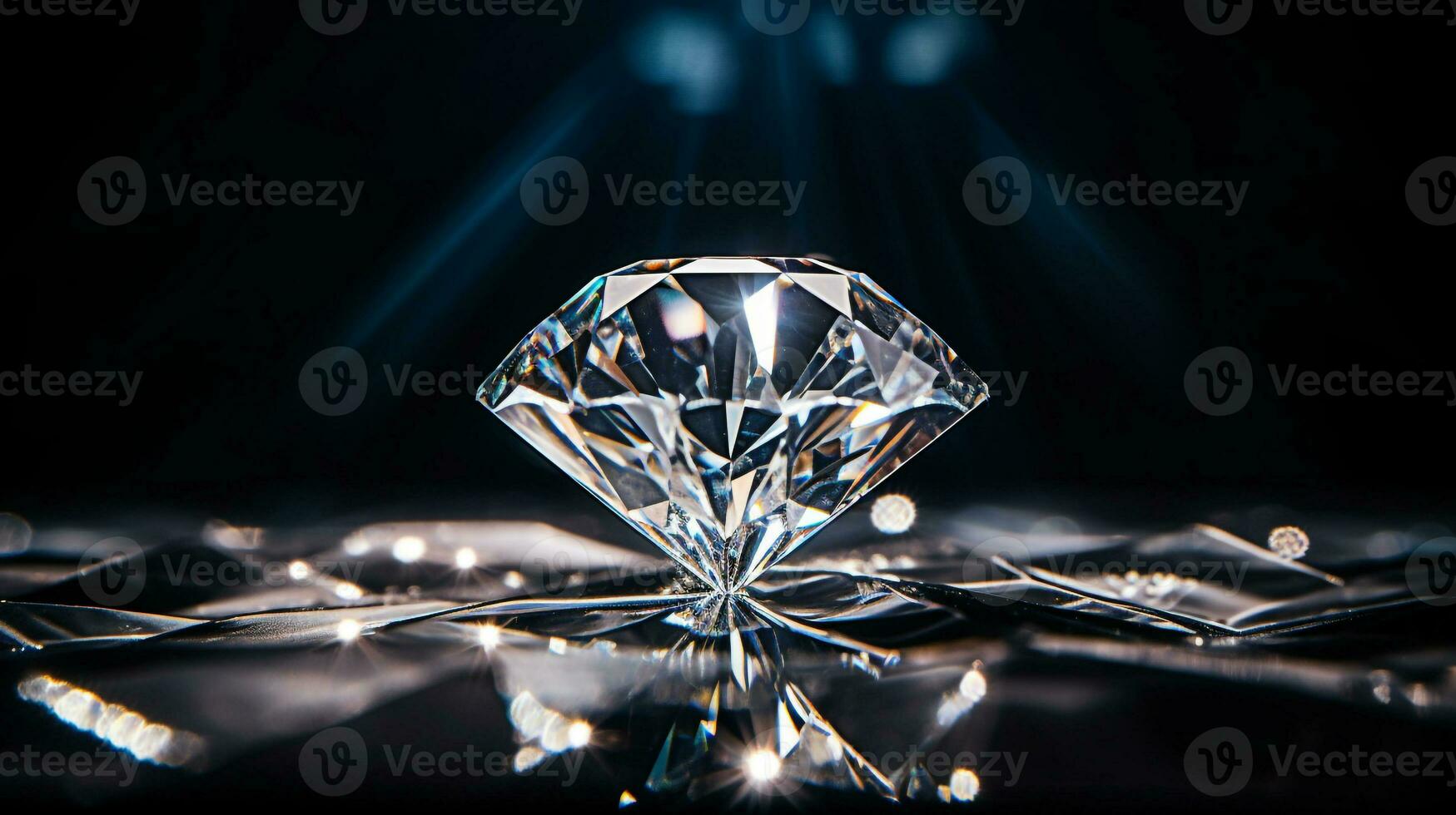 Photograph a mesmerizing close-up of a sparkling Diamond held against a velvety black background. Generative AI photo