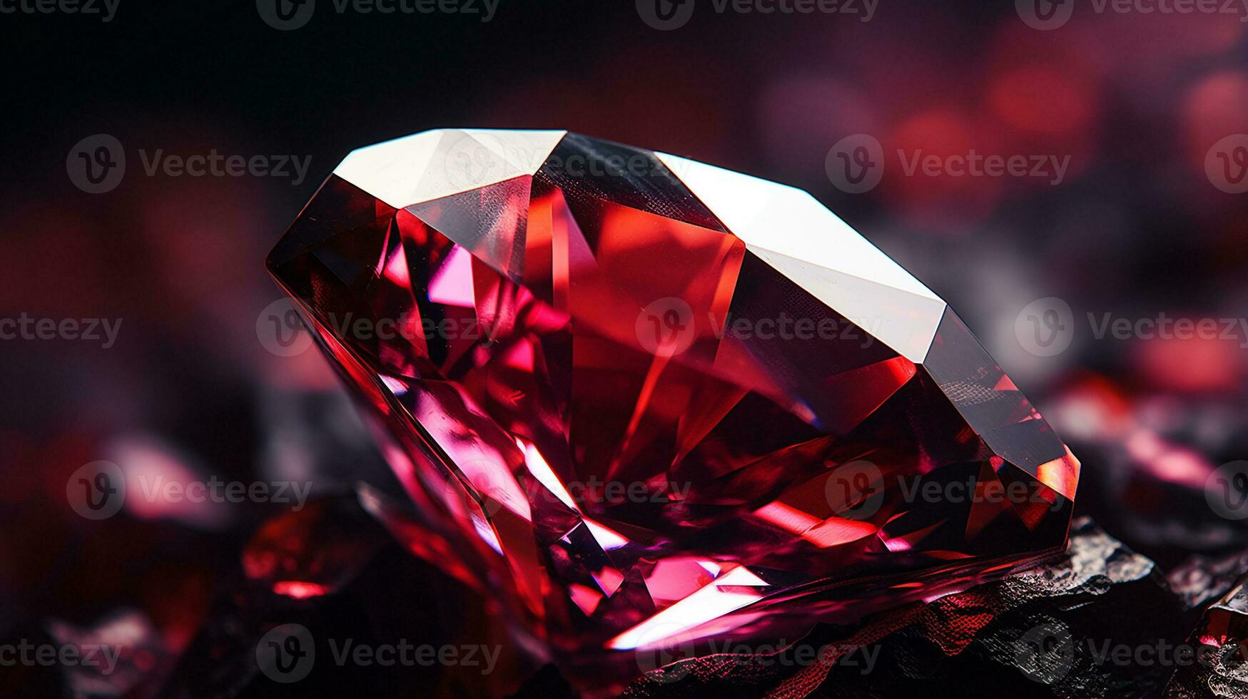 Photograph a mesmerizing close-up of a sparkling Garnet held against a velvety black background. Generative AI photo