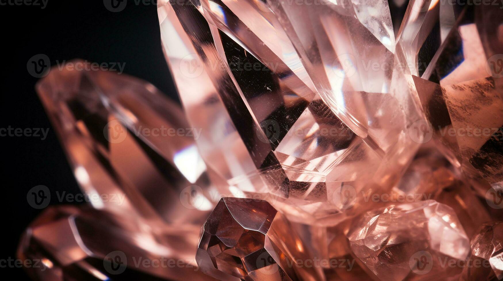 Photograph a mesmerizing close-up of a sparkling Morganite held against a velvety black background. Generative AI photo