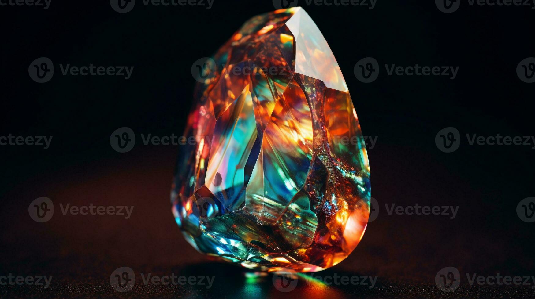 Photograph a mesmerizing close-up of a sparkling Opal held against a velvety black background. Generative AI photo