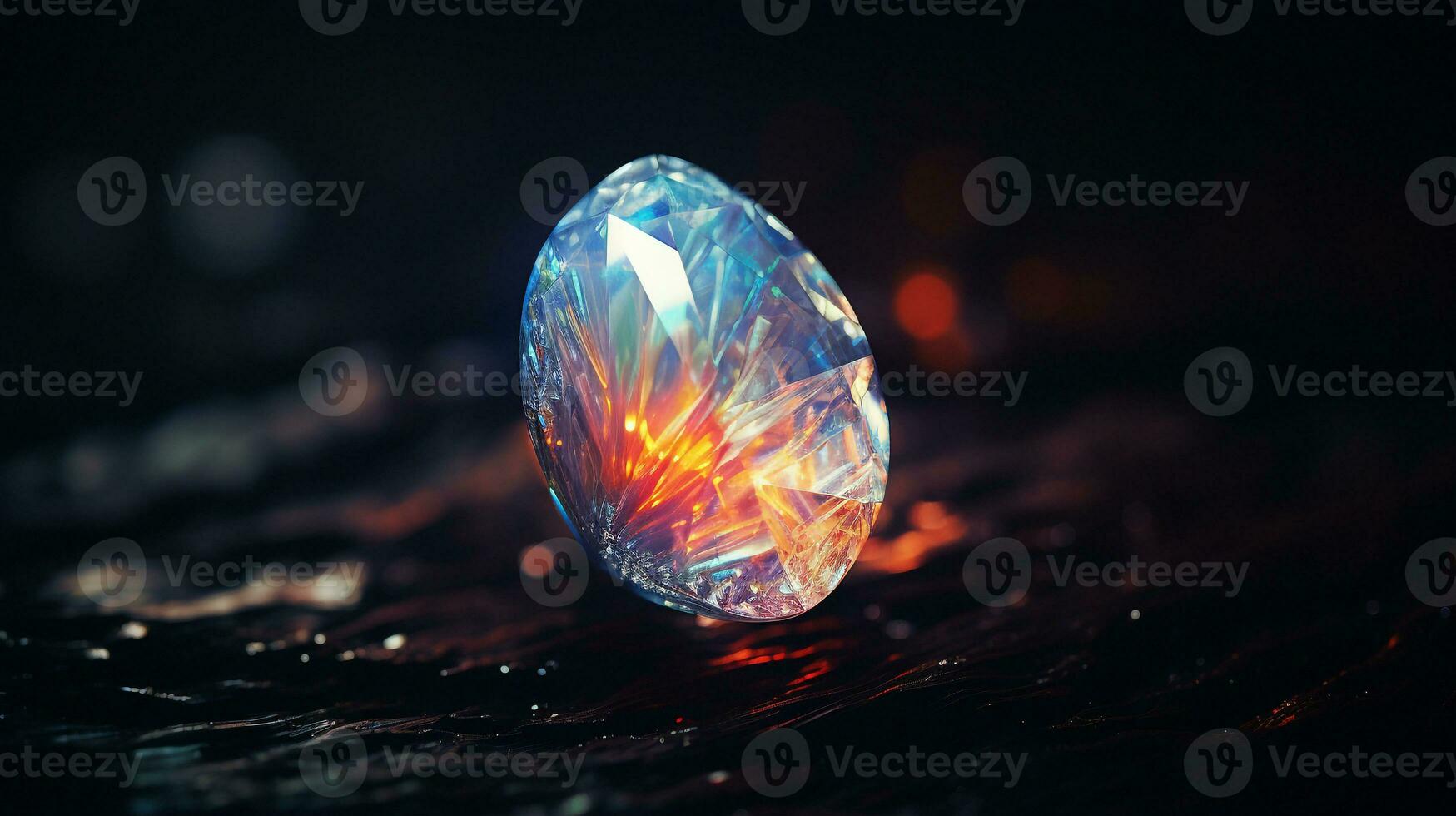 Photograph a mesmerizing close-up of a sparkling Opal held against a velvety black background. Generative AI photo