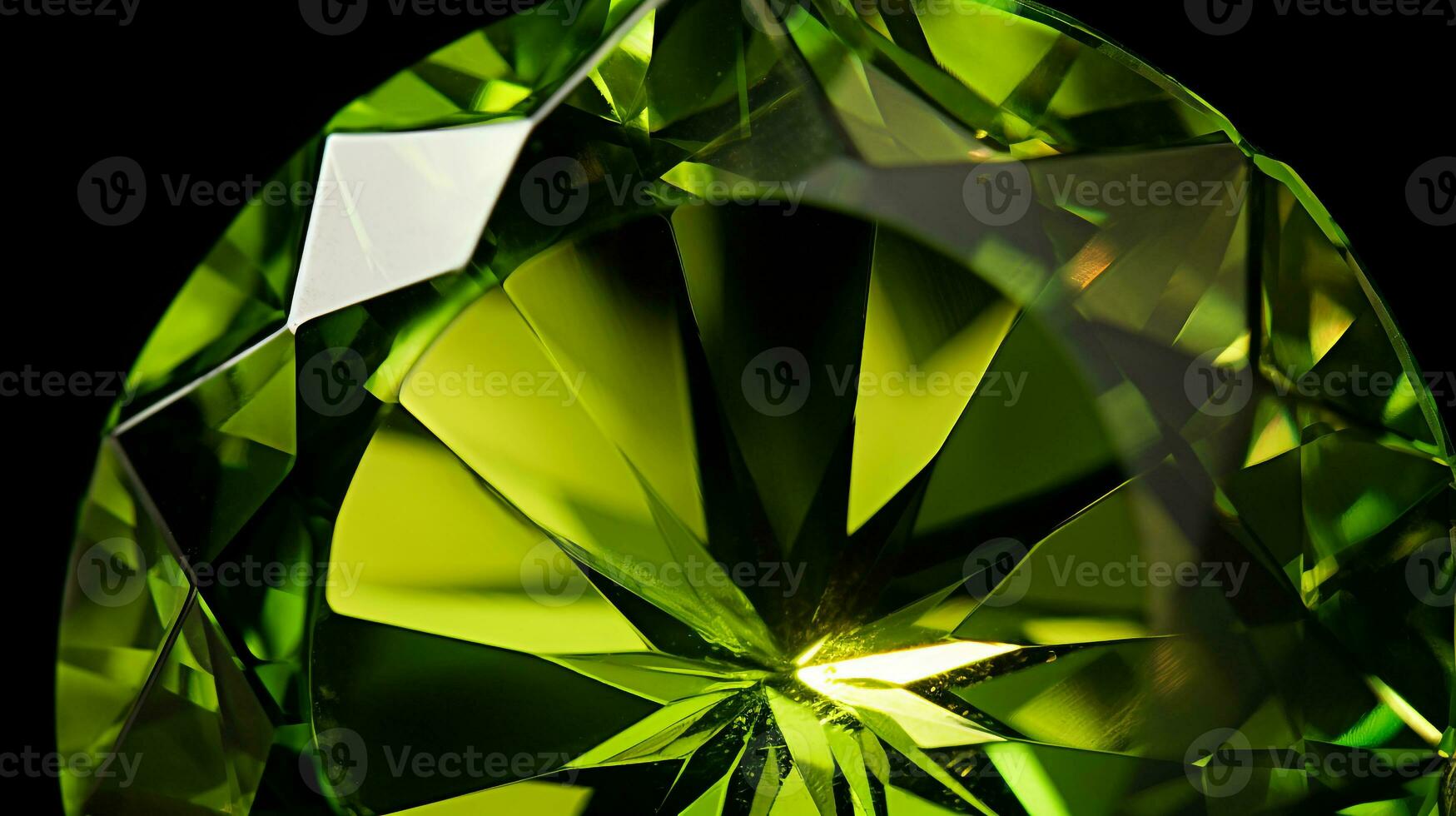 Photograph a mesmerizing close-up of a sparkling Peridot held against a velvety black background. Generative AI photo