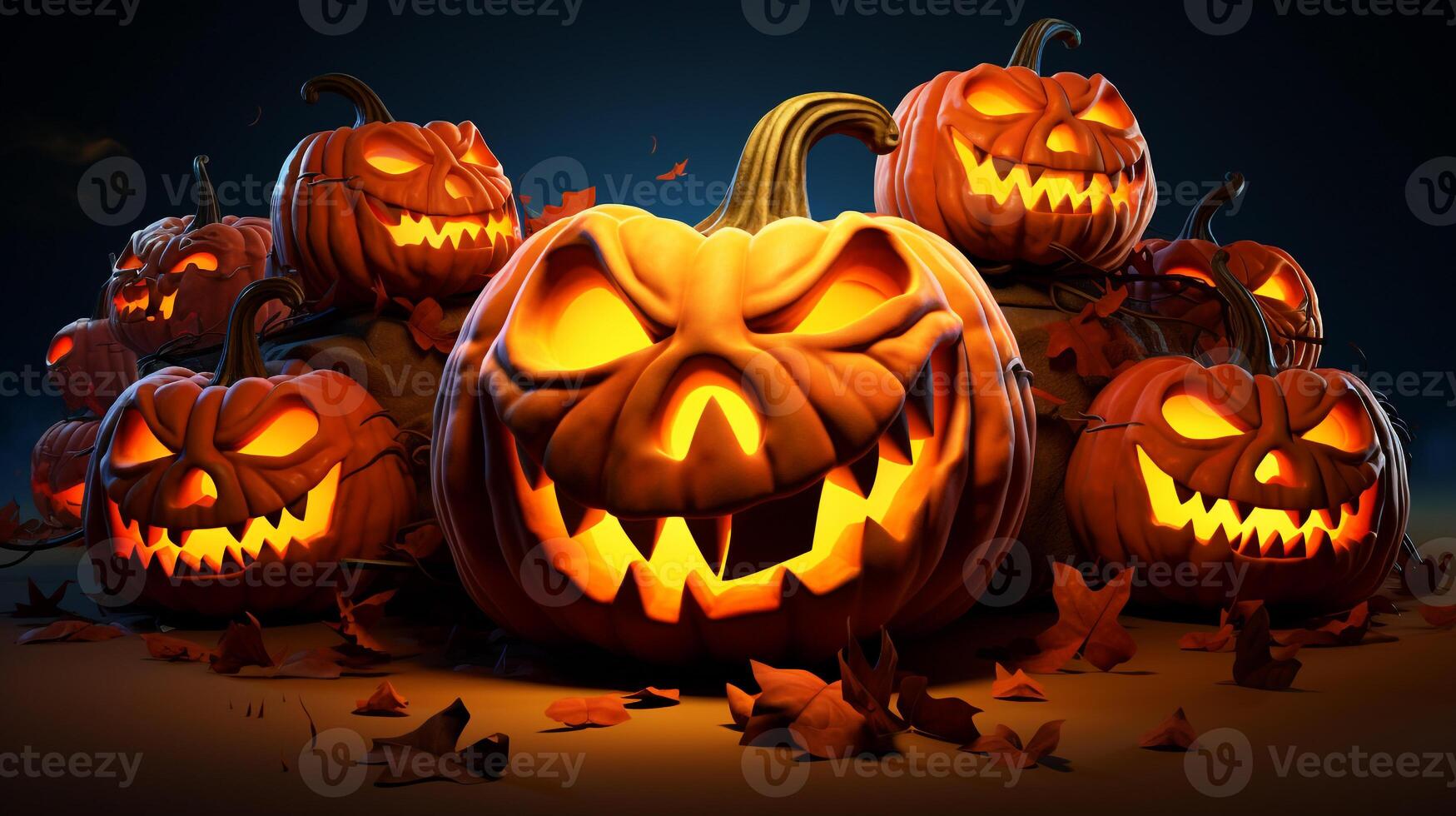 3D devils pumpkins in cartoon style. Generative AI photo