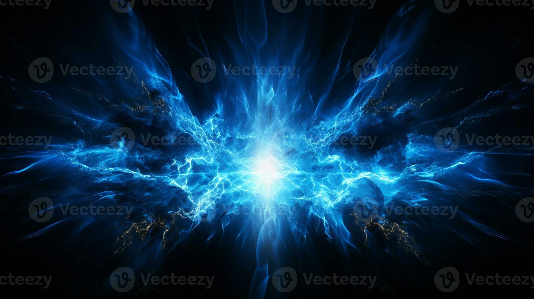 Explosion with cool blue wave pattern with blue and black neon light. Generative AI photo