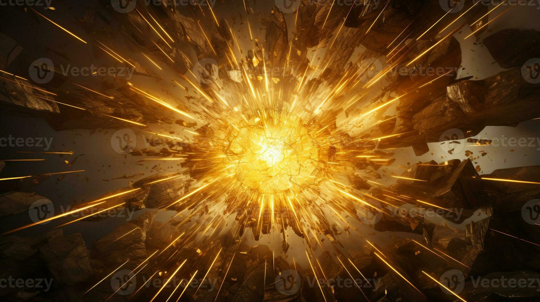 Explosion with golden lighting. Generative AI photo