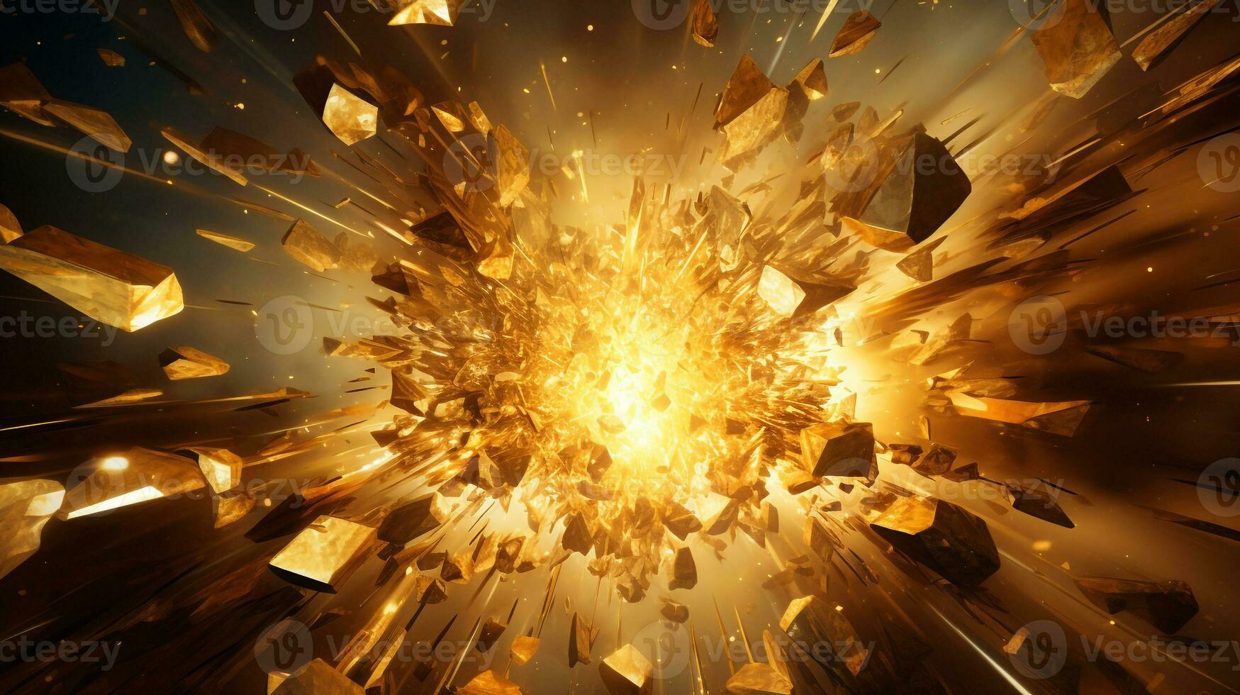 Explosion with golden lighting. Generative AI photo
