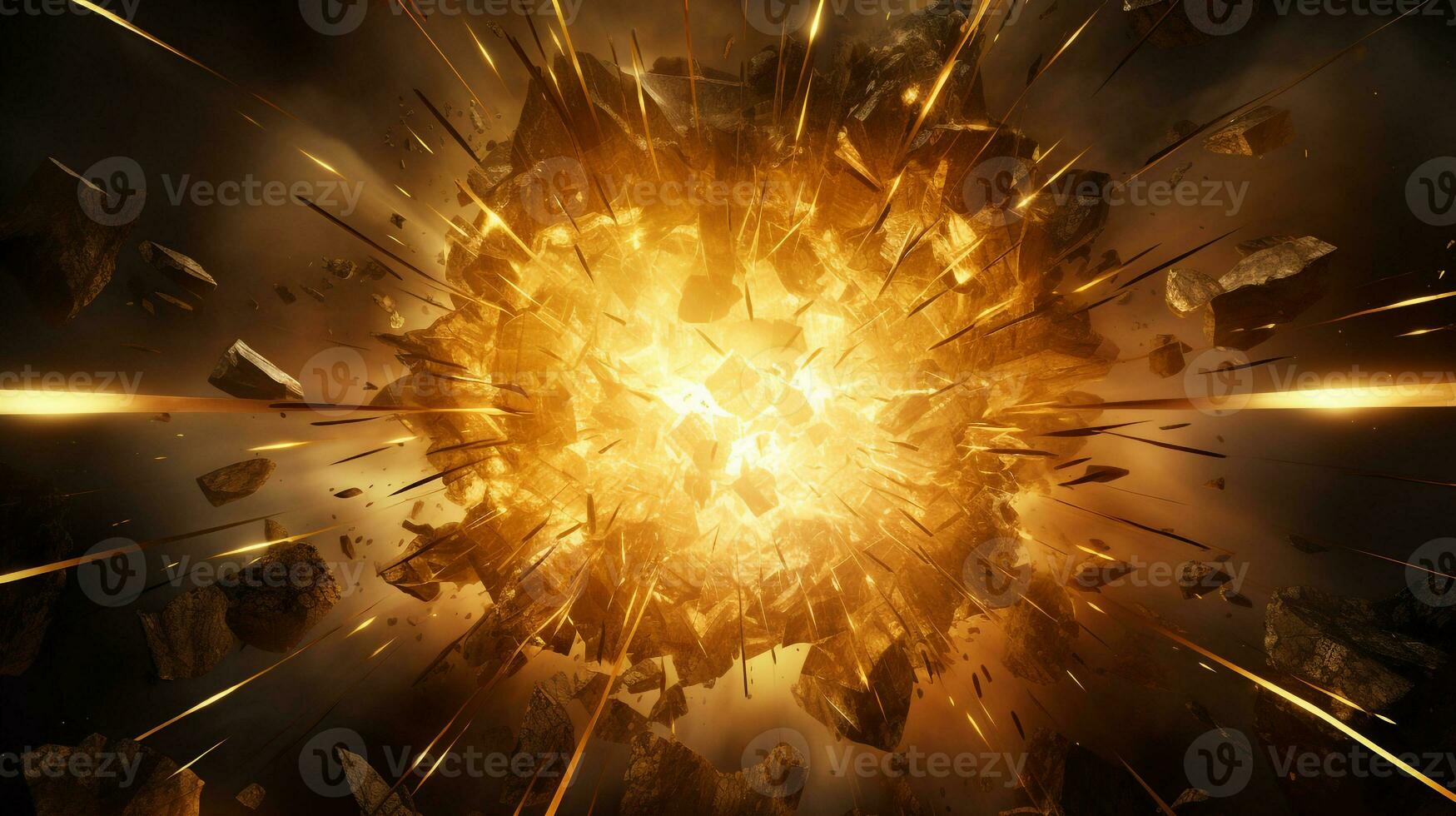 Explosion with golden lighting. Generative AI photo