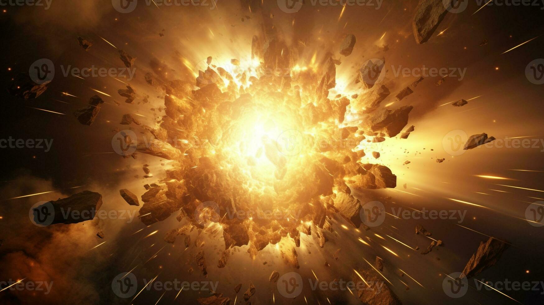 Explosion with golden lighting. Generative AI photo