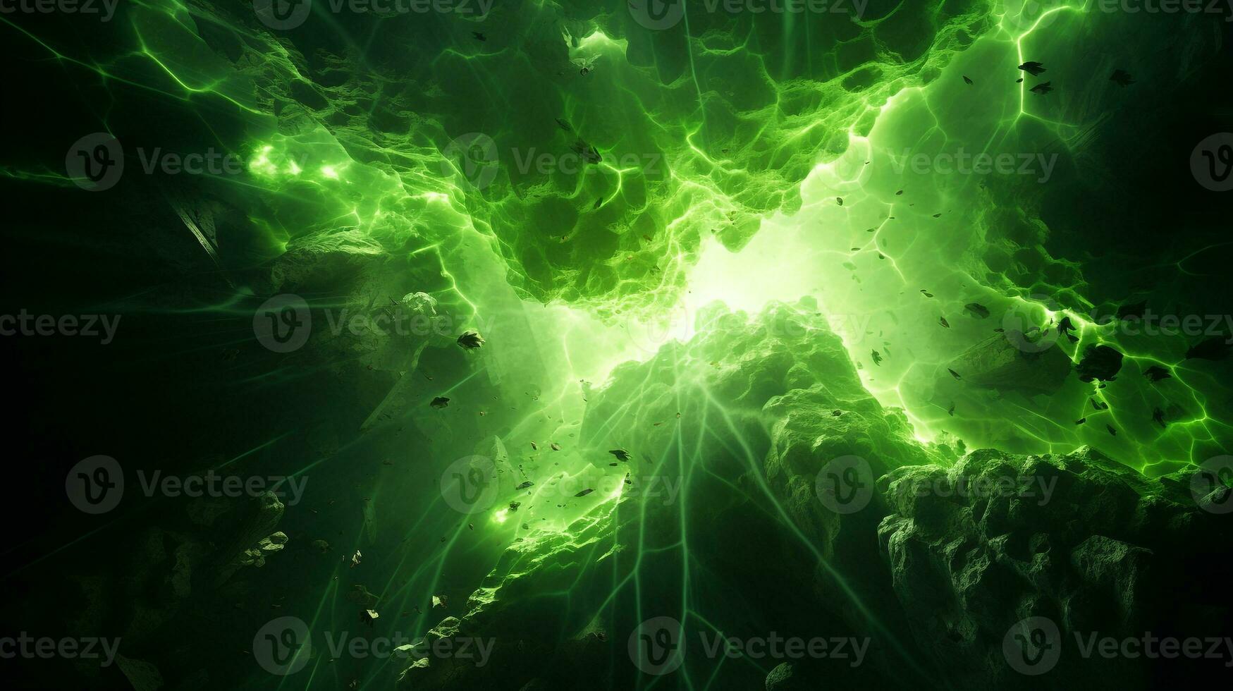 Explosion with green lighting. Generative AI photo