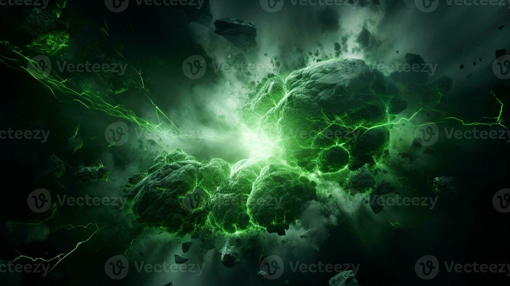 explosión con verde Encendiendo. generativo ai foto
