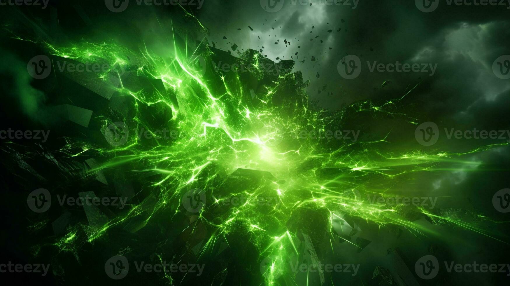Explosion with green lighting. Generative AI photo