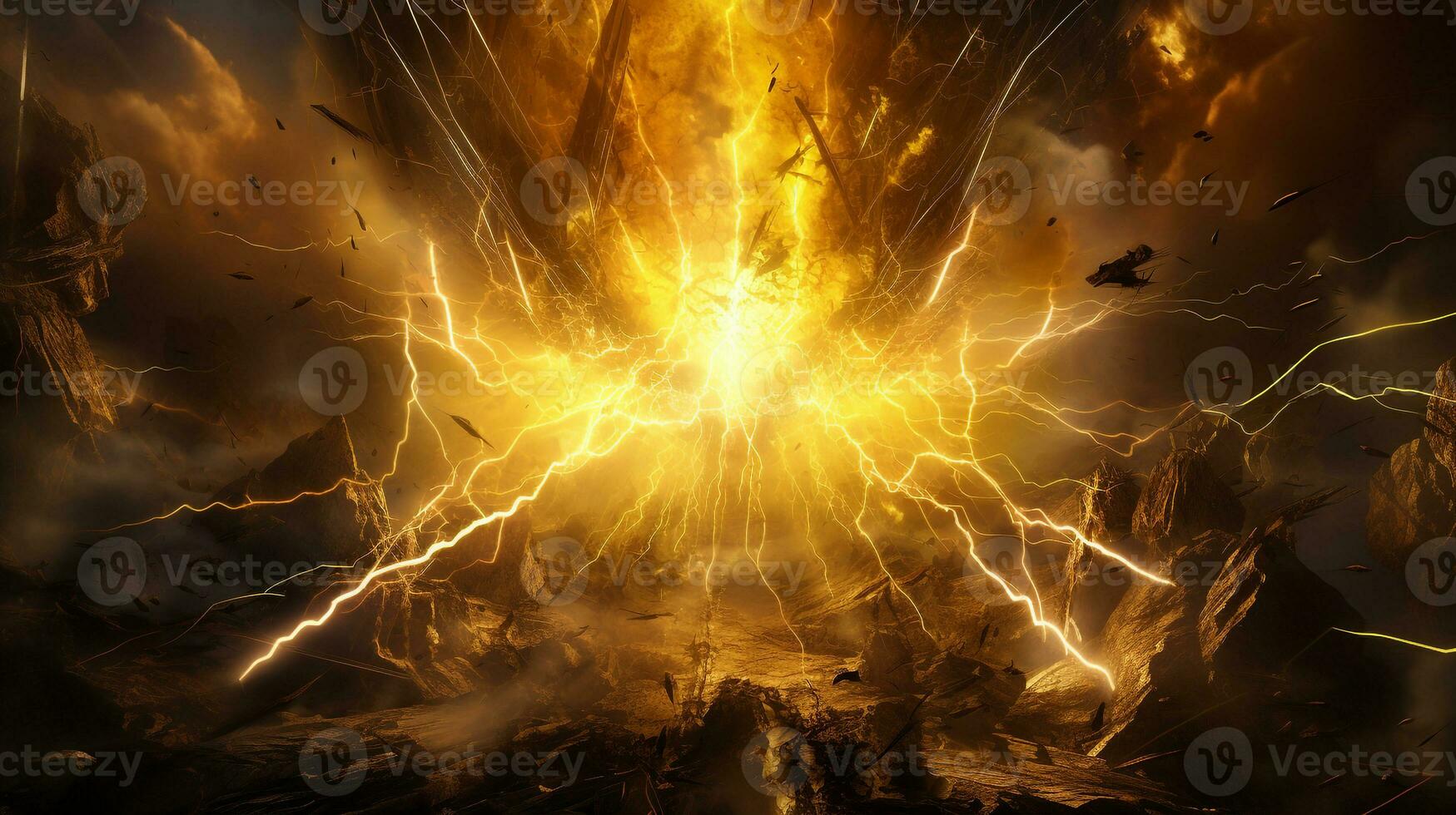 Explosion with yellow lighting. Generative AI photo