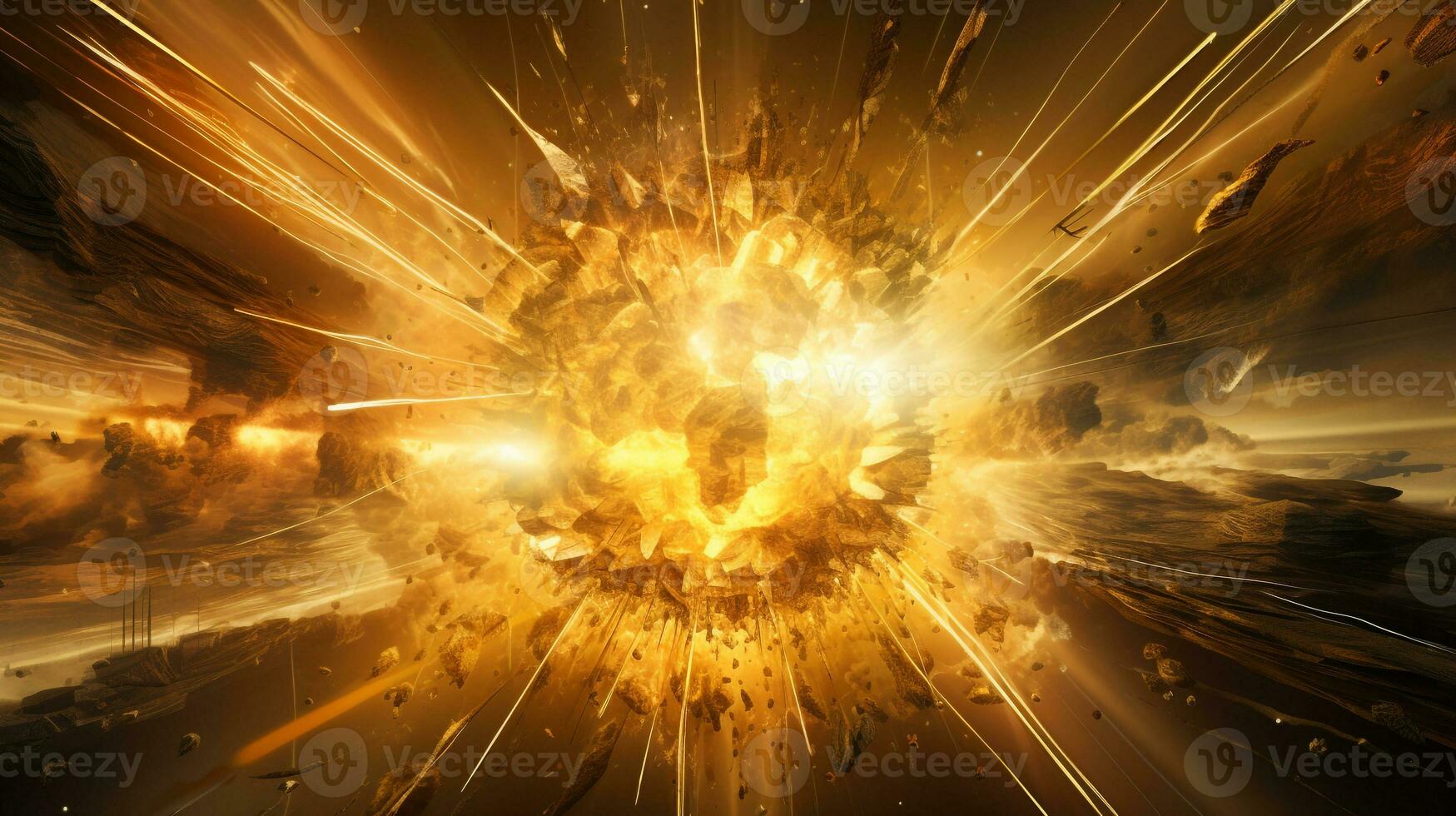 Explosion with yellow lighting. Generative AI photo