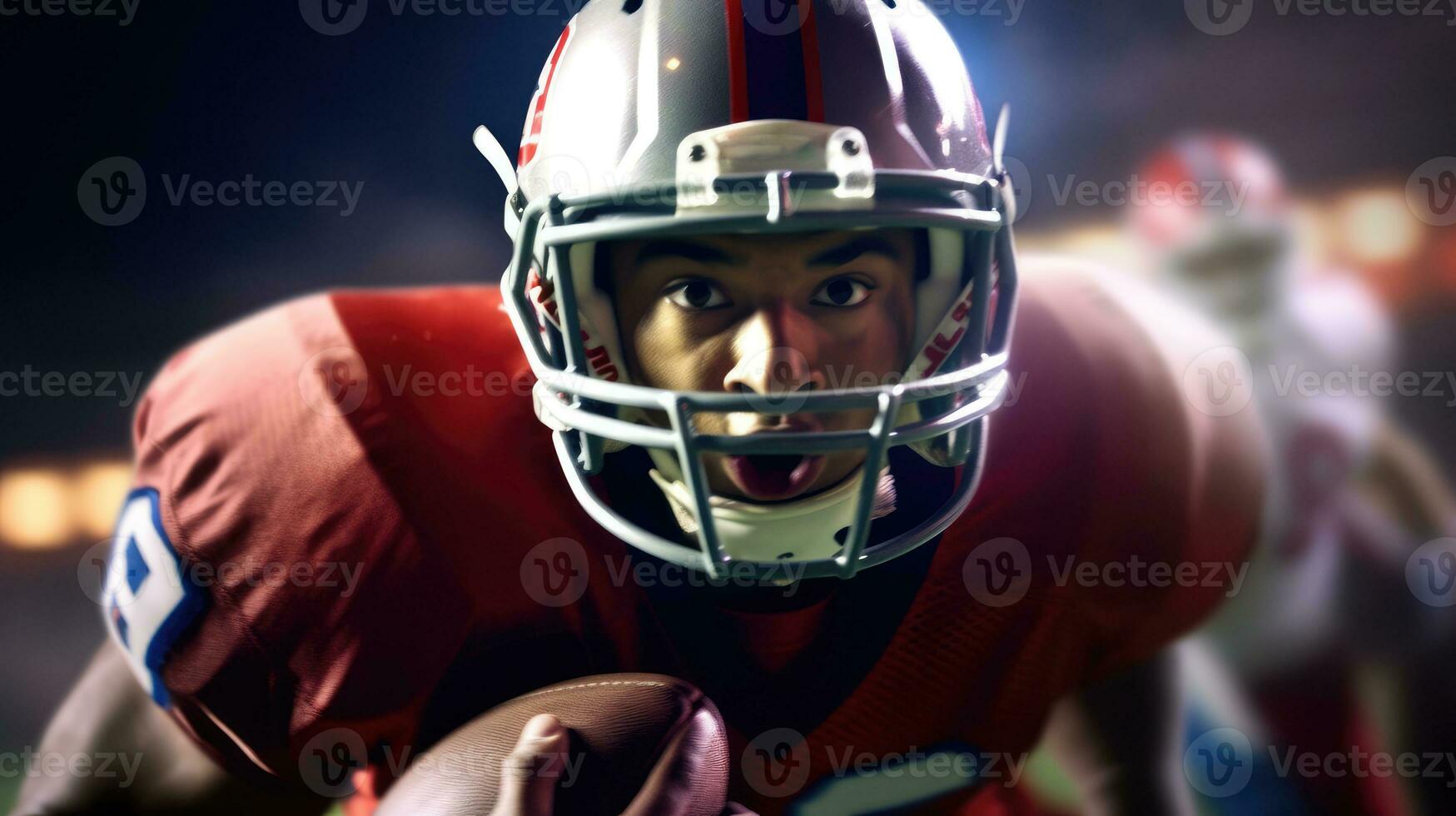 Close-up of the face of an American football player. Generative AI photo