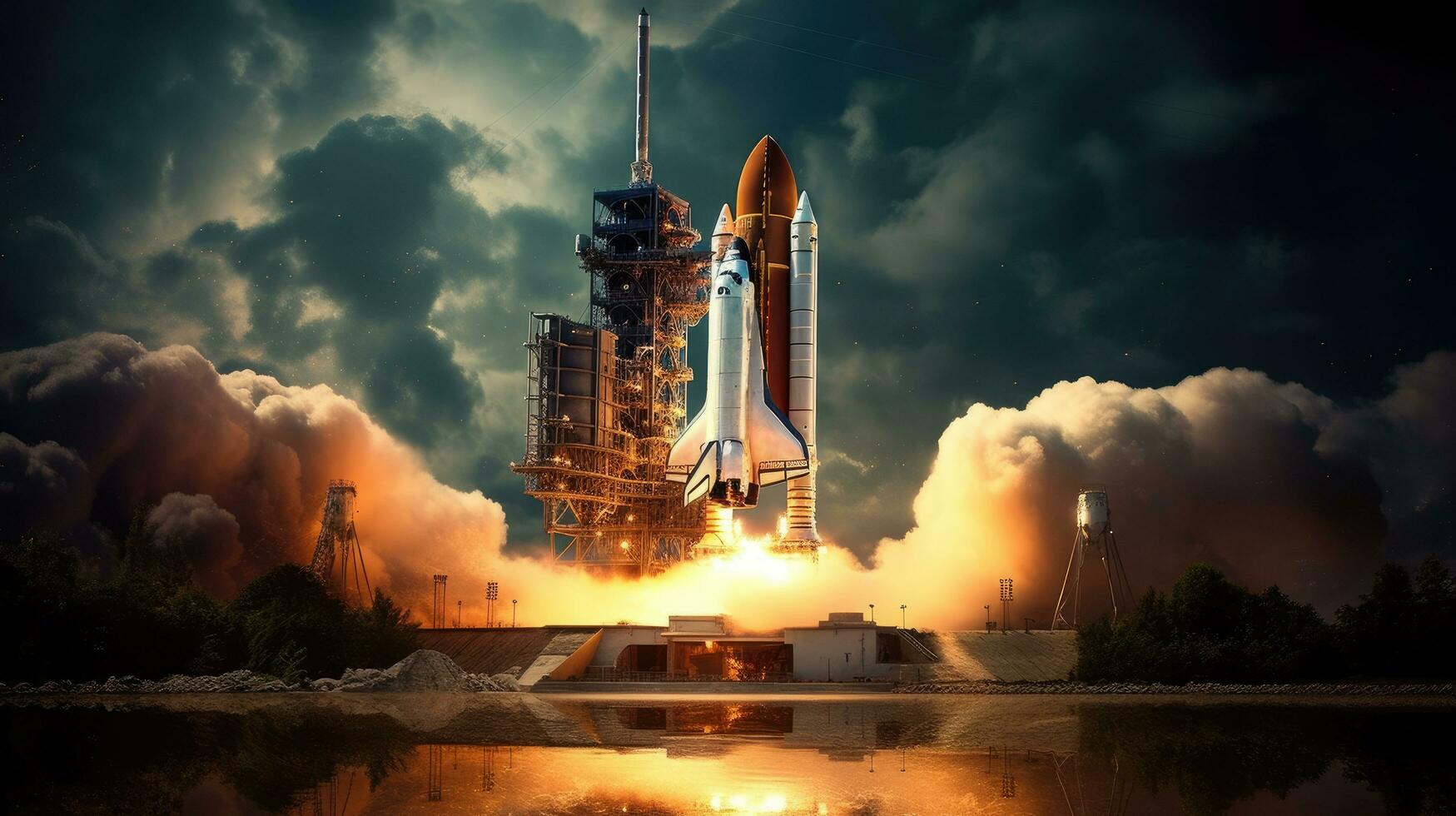 Spaceship majestically launched into the sky. Generative AI photo