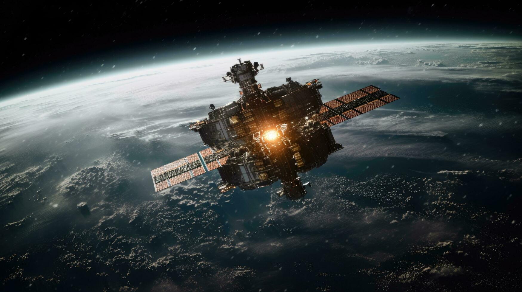 Satellite ship orbiting earth in space. Generative AI photo