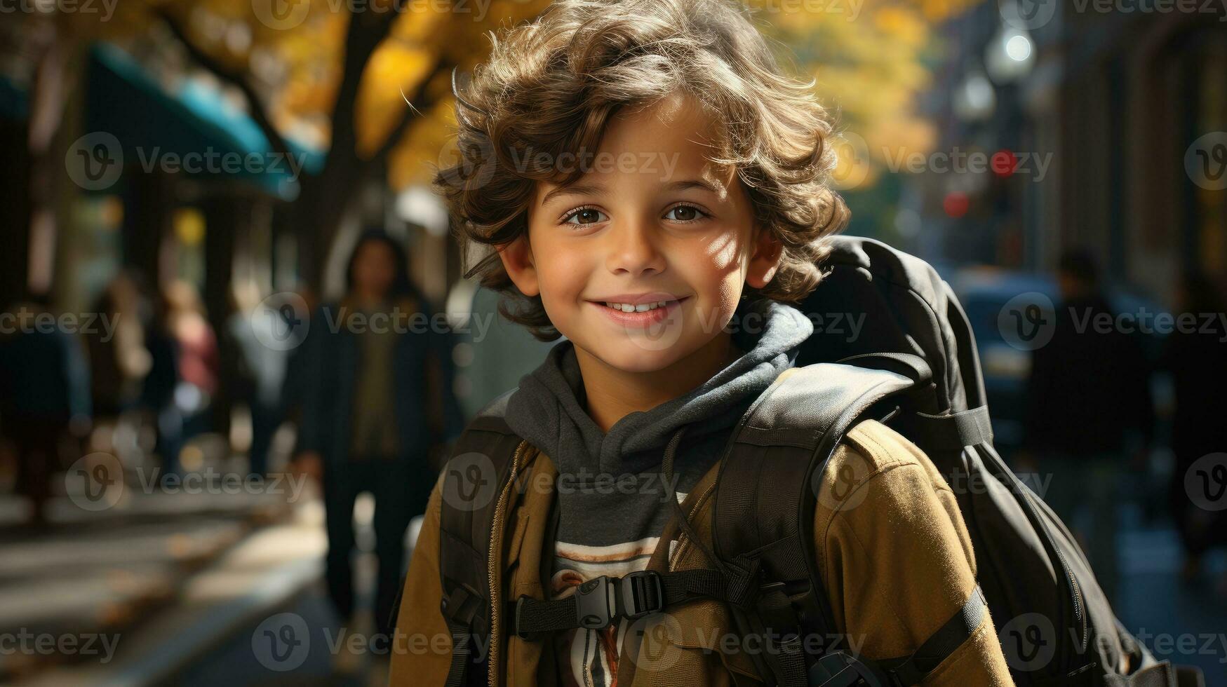 Back-to-school themed picture of a boy who goes to school happily. Generative AI photo