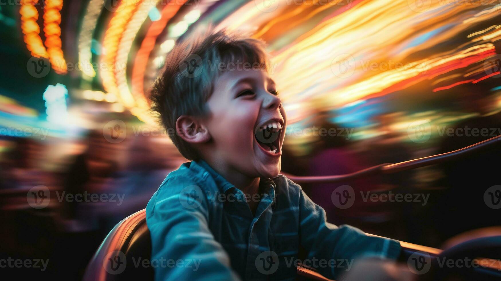 el alegría de un joven chico consiguiendo dentro un parachoque coche. generativo ai foto