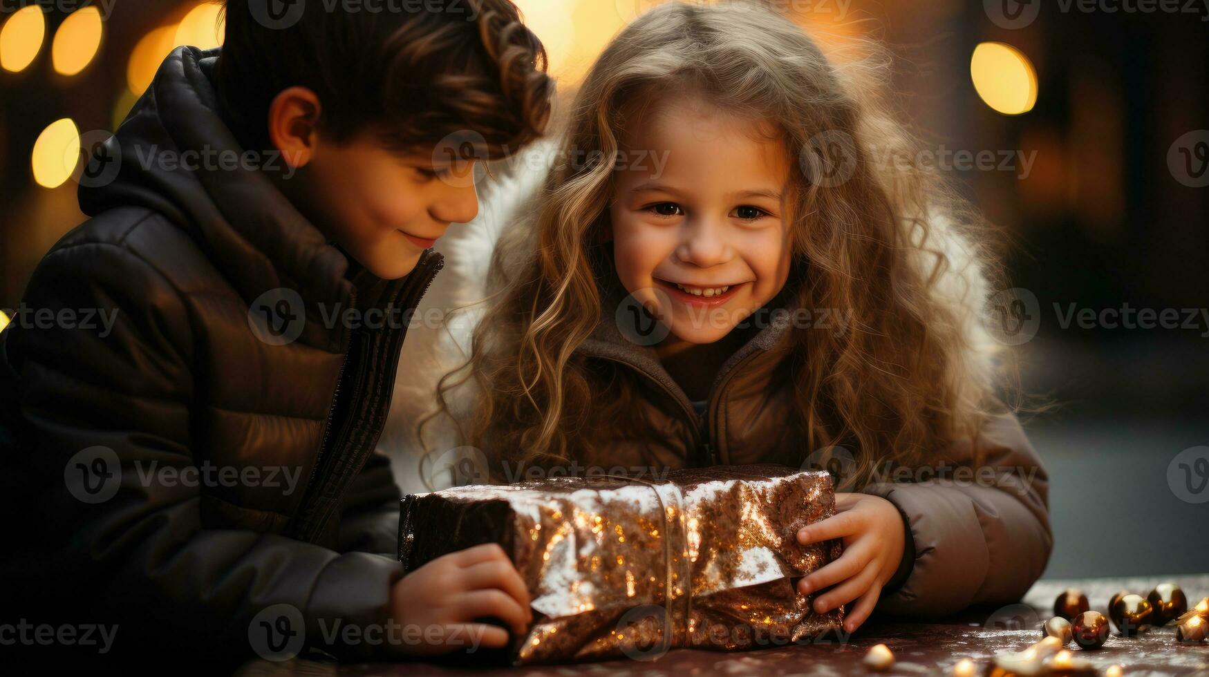 contento niños recepción Navidad presenta generativo ai foto