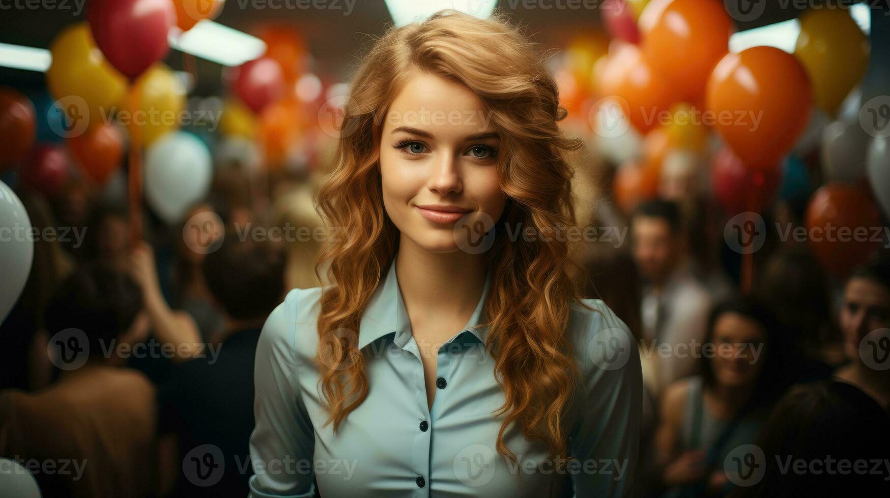 Girl celebrating birthday isolated on background party concept. Generative AI photo