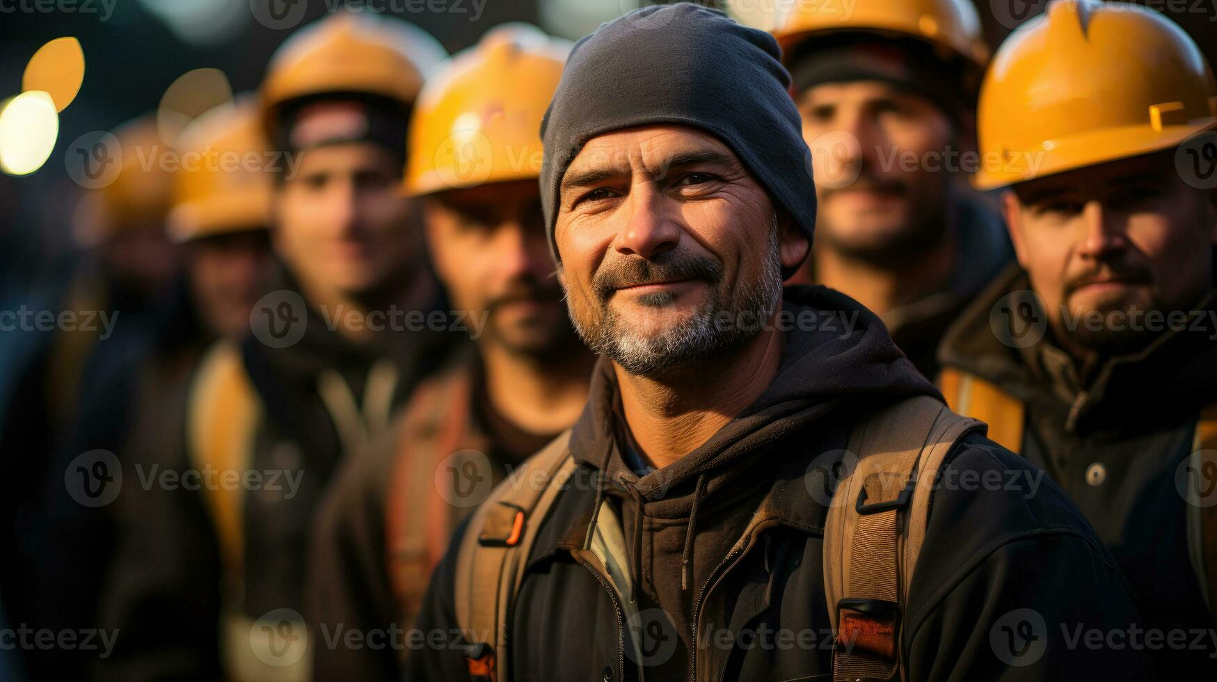 Memoir about a team of construction workers, their smiles and friendship at the construction site. Generative AI photo