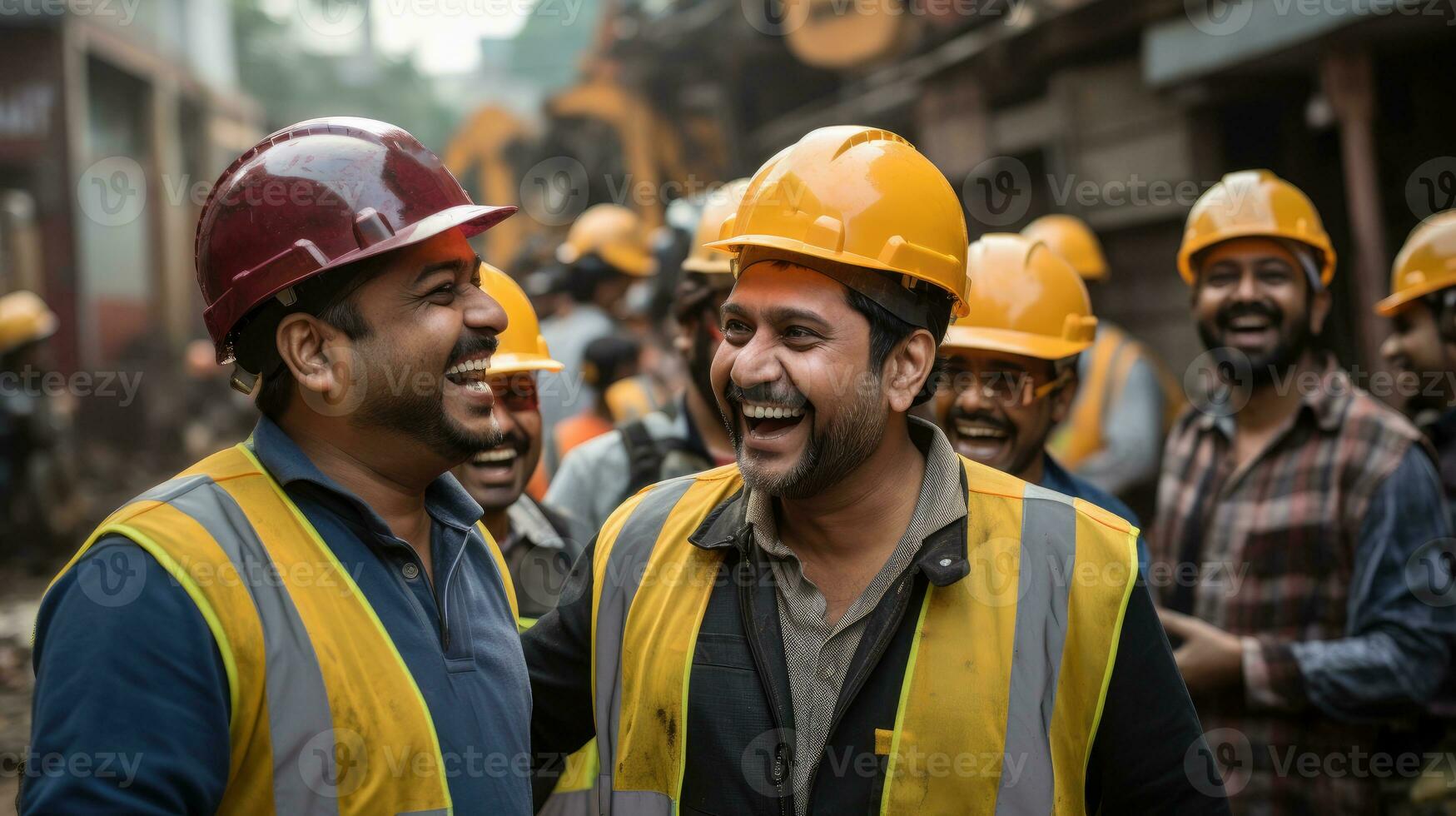 memoria acerca de un equipo de construcción trabajadores, su sonrisas y amistad a el construcción sitio. generativo ai foto