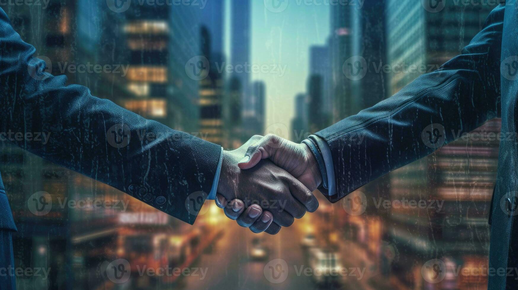 Handshake concept symbolizing agreement after an important business deal. Generative AI photo