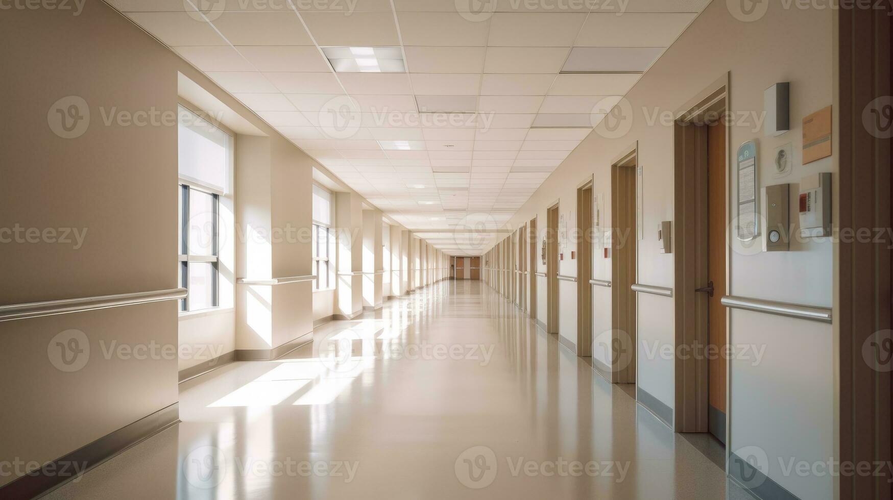 A modern hospital corridor. Generative AI photo