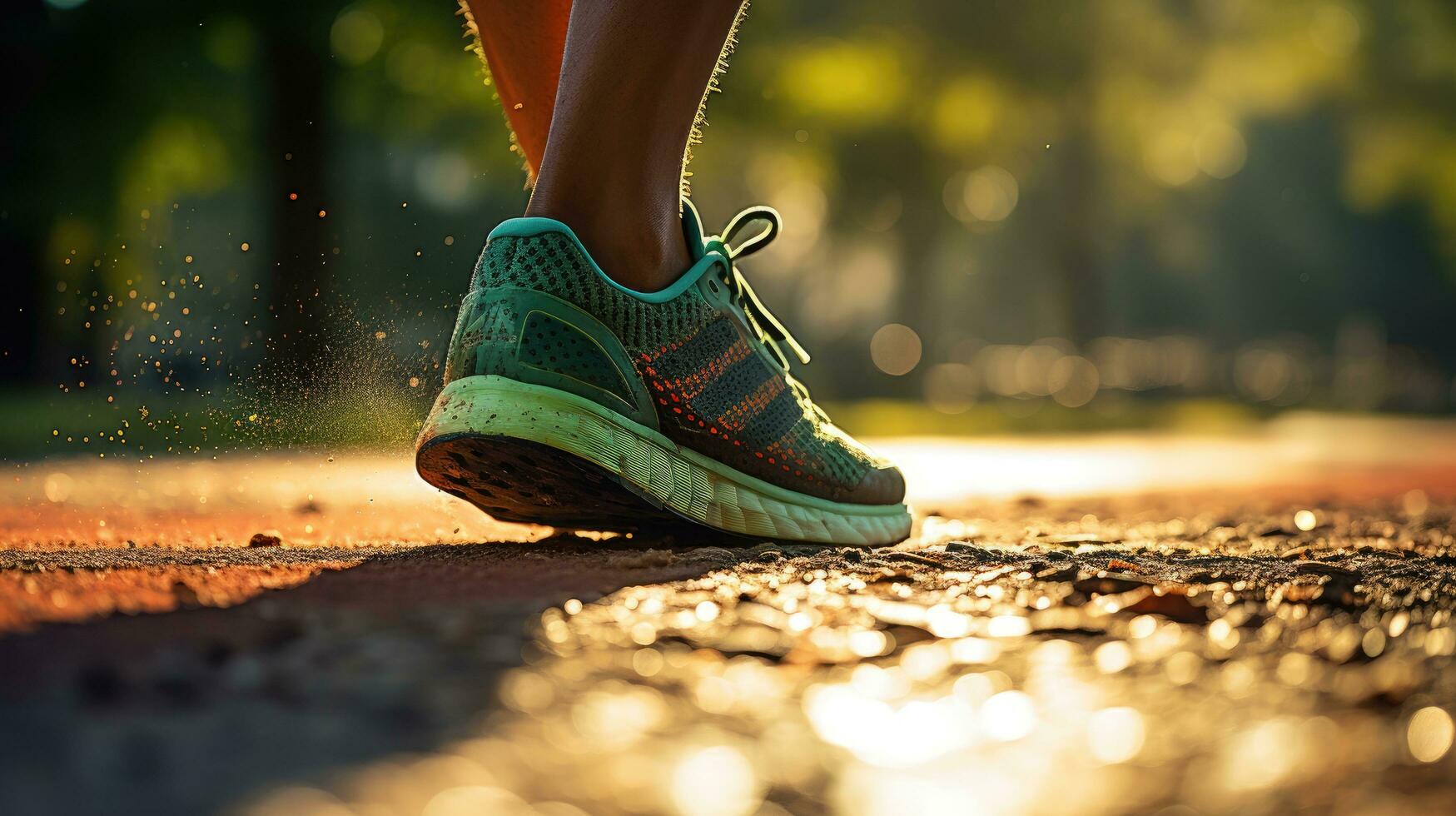 Shoes of a person in a natural environment on a blurred background. Generative AI photo