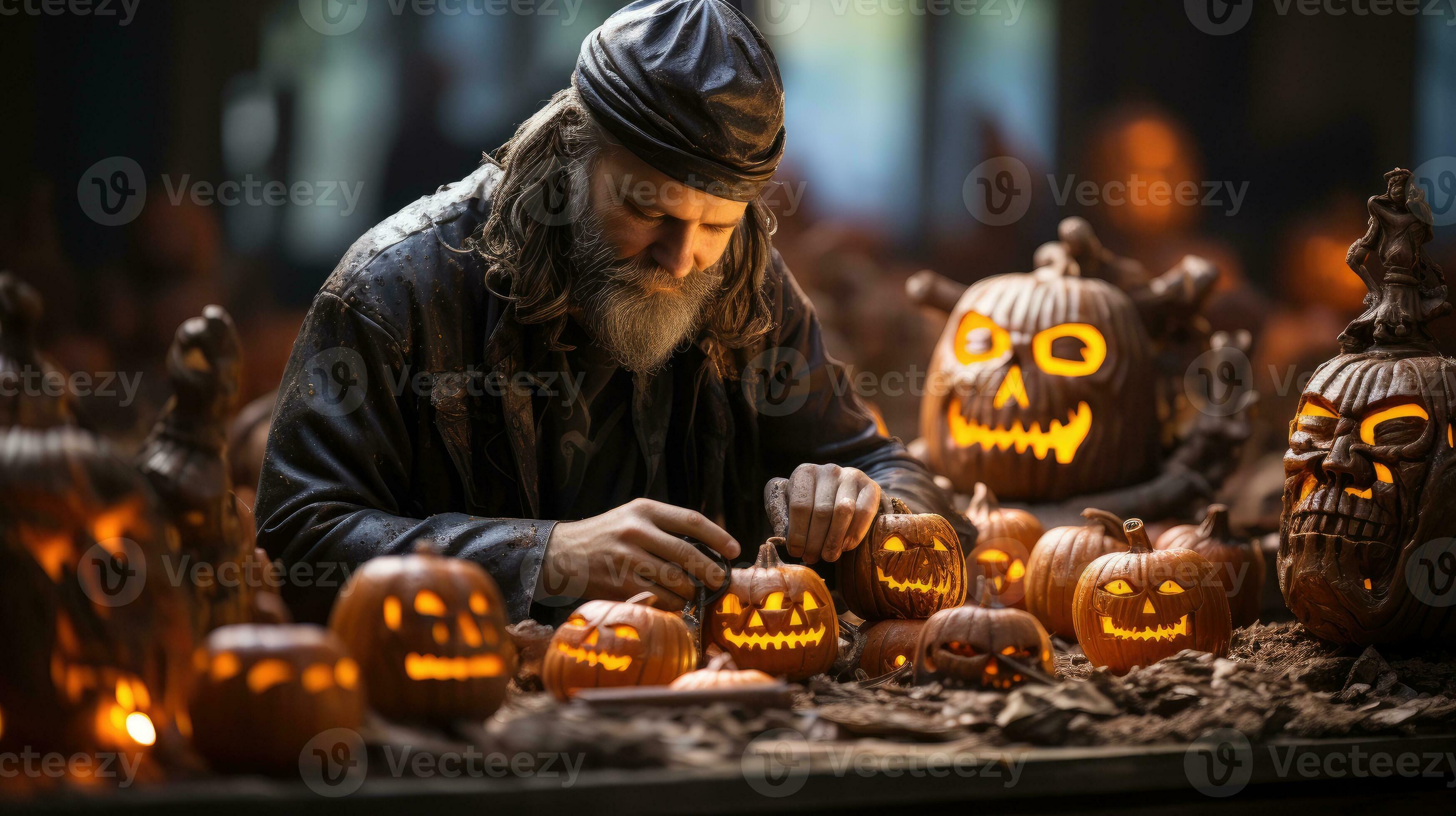 Craftsman preparing pumpkins for Halloween in his Generative