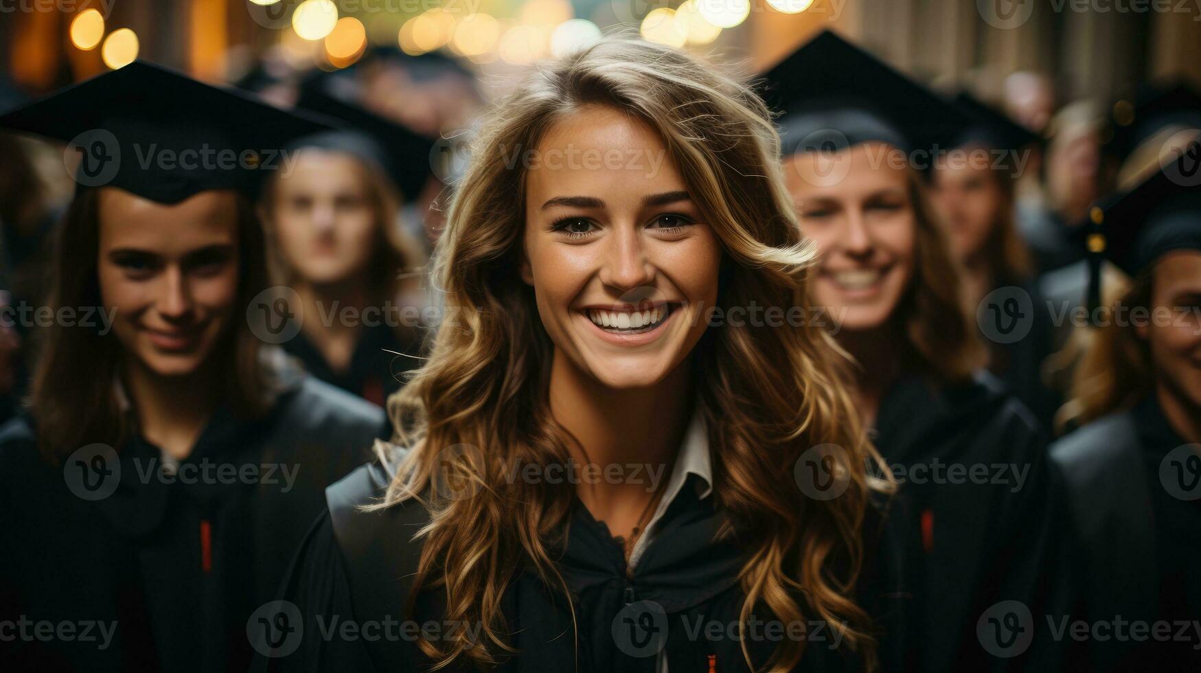 The pride and joy on the faces of a group of students as they celebrate their graduation outdoors. Generative AI photo