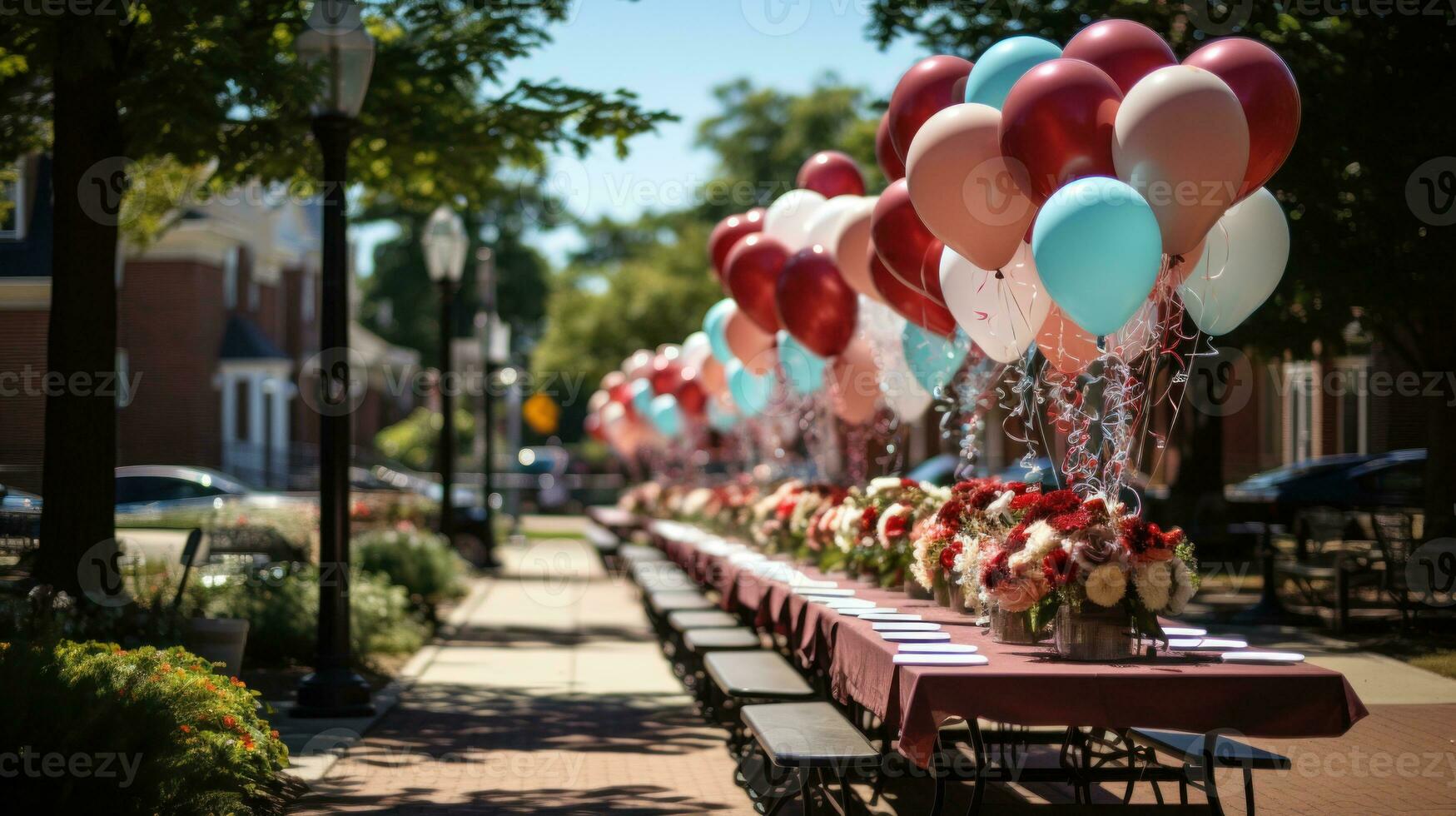 parques decorado con globos a lanzar un fiesta. generativo ai foto